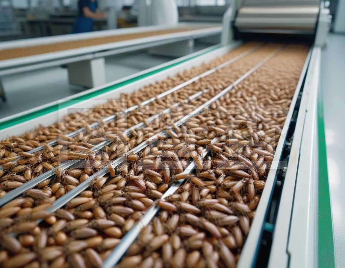 食品生产线上的蟋蟀被压扁